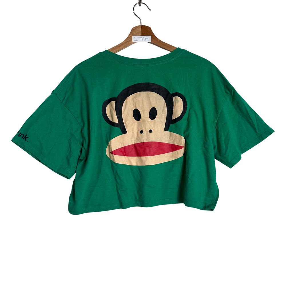 Paul Frank Julius Monkey Green Crop Top Graphic T-Shirt Boxy Y2K Tee retro‎ 90s